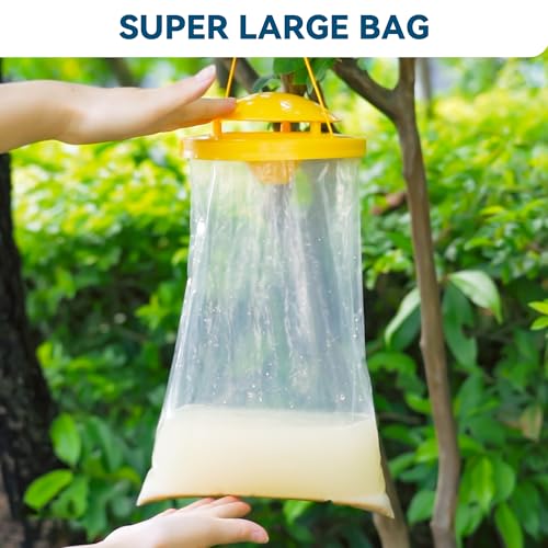 Qualirey 5 Pack Large Fly Bags with Bait, Outdoor Disposable Hanging Flies Traps, Non Toxic Fly Trap Bag, Flies Catcher Killer Helps Control Houseflies in Backyard, Ranch, Orchard, Barns, Farm