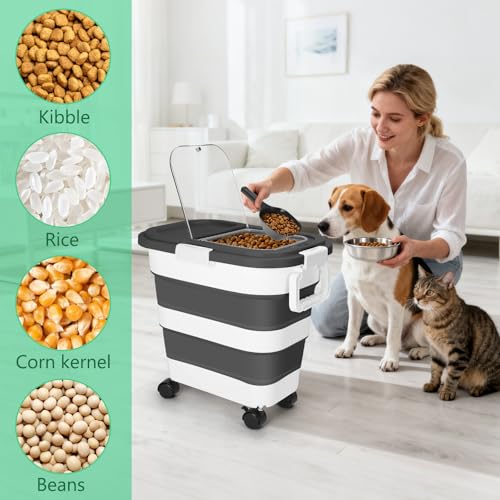 Dog Food Storage Container with Rolling Wheel and Airtight Lid, Black, 30LB - color: 30 Lbs Black