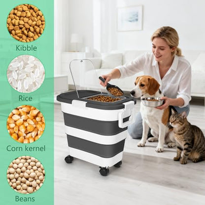Dog Food Storage Container with Rolling Wheel and Airtight Lid, Black, 30LB - color: 30 Lbs Black