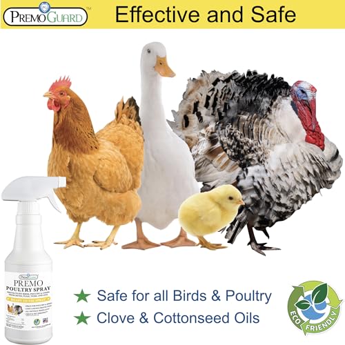 Premo Guard Natural Poultry Spray – Kills Scaly Leg Mites, Fleas, & Lice | Chicken, Duck, Geese Pests, Spray Directly on Birds and Coops, Natural Plant Based Oils, Control & Prevention - size: 32 Fl Oz (Pack of 1)