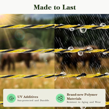 Electric Fence Wire, 700ft 213m, Polywire for Portable Livestock Fencing, 6 Stainless Steel Strands for Reliable Conductivity and Rust Resistance, UV Resistant - size: 700 Feet/213 Meters