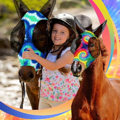 Weewooday 2 Pieces Horse Fly Masks for Horses Soft Fly Masks for Ears Smooth and Elasticity Mask with UV Protection(Tie-dye Pattern,M) - size: M