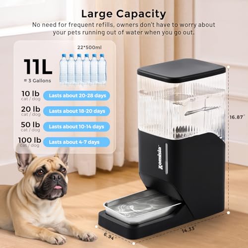 ZOMISIA 3 Gallon Automatic Dog Water Dispenser Gravity Extra Large Capacity - color: Black, size: 11L
