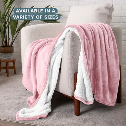 Bare Home Sherpa Fleece Blanket (Twin/Twin XL, Light Pink) | Reversible Blanket for Bed, Sofa, and Couch, Warm & Lightweight, Fluffy & Soft - color: 22 - Light Pink, size: Twin/Twin XL