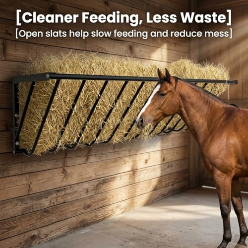 Carbon Steel Goat Hay Feeder, Wall Mounted Livestock Rack, 67 Gallon Dual-Use Rack for Feed, Blankets, Clothes, 63"