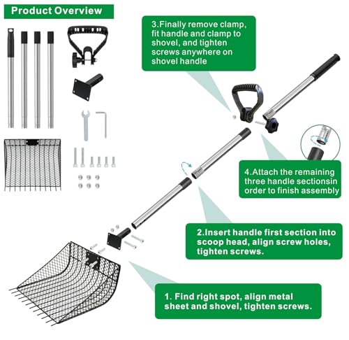 Chicken Poop Scooper & Rake 2-in-1, 25" to 67" - size: 11.8"L x 9.5"W x 3.5"H