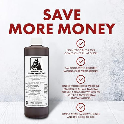 Underwood Horse Wound Spray Refill, Topical Horse Wound Care, 16 oz