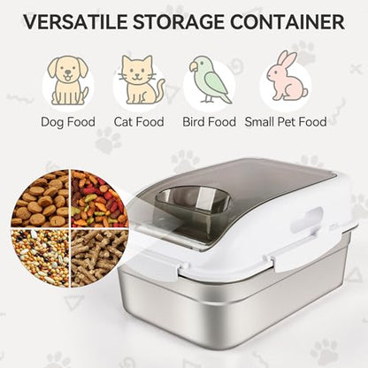 ALL FOR PAWS 304 Stainless Steel Dog Food Storage Container, Airtight Mouse Proof Storage Bin with Lid and Scoop, Pet Food Storage Container for Dog, Cat & Bird Seed, Up to 11 Lbs, Keep Food Fresh