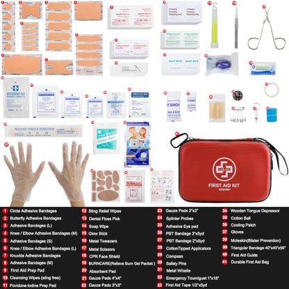 VRIEXSD Premium 320-Piece First Aid Kit, Waterproof EVA Hard Shell Case,Red | Compact Design Emergency Medical Kits with Comprehensive Supplies For Home, Camping, Car, Hiking, Travel, Businesses, Outdoor - color: Red