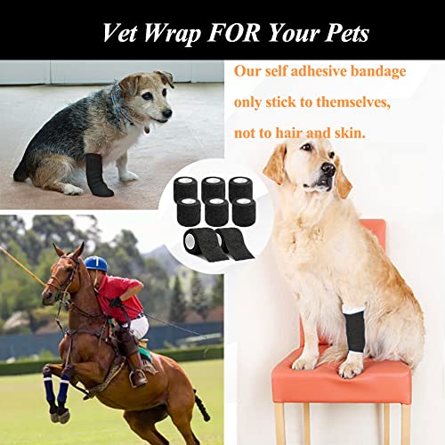Self Adhesive Bandage Wrap,2" Black Cohesive Bandages Vet Wrap Sports Tape - color: Black Self Adhesive Bandage Wrap