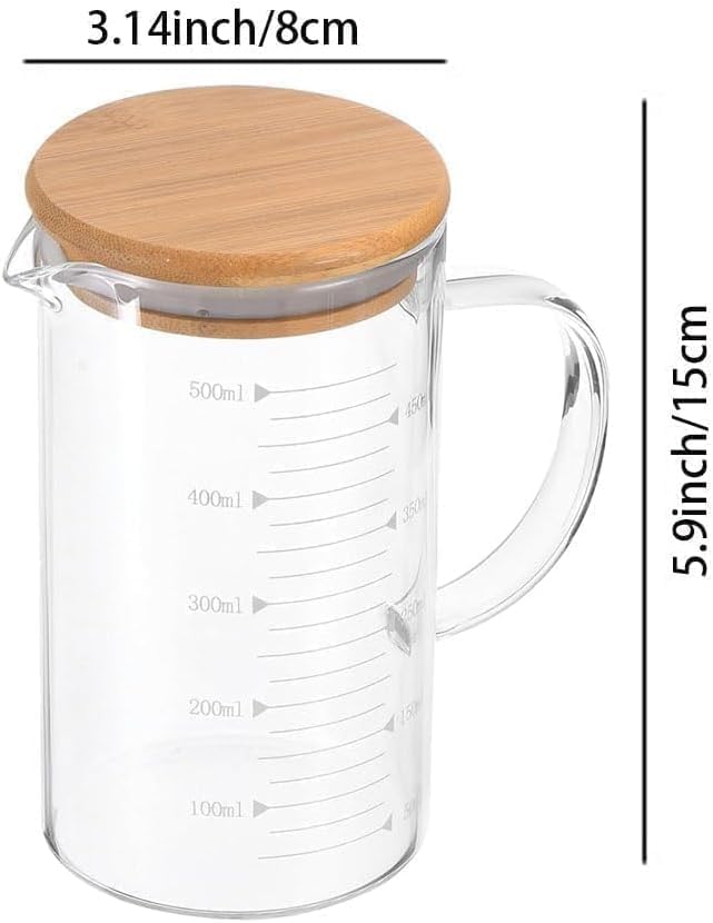 Glass Pitcher with Lid, 6"*3.14" Glass Water Pitcher, 17OZ/500ML Glass Pitchers with Handle and Lid for Tea, Milk, Coffee, Kitchen or Restaurant (1-Pack 500ml(17Oz)) (1-Pack 500ml(17Oz))
