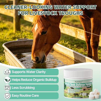 Stock Tank Defense Tablets – Stock Tank Care for All Livestock Water Troughs – Helps Reduce Visible Buildup, Sludge & Muck – Easy & Animal-Safe Care for Horses, Cattle, Goats & Chickens, 300 Count