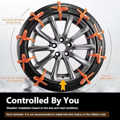 12 PCS Car Snow Tire Chains, Anti-skid Non-slip Traction Strap for Winter Ice & Mud, Adjustable Thickened Tire Zip Tie, Portable Emergency Accessory for Cars SUVs Trucks (Orange)