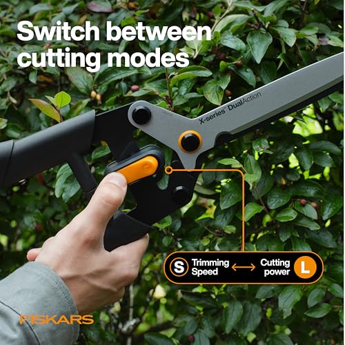 Fiskars 25" DualAction Hedge Shears, 2-in-1 Fast or Powerful Trimming | Cuts Through Thin & Thick Branches of Hedges & Shrubs, Low Friction Coated Blades for Smoother Cuts, SoftGrip Handles - style: 25" 2-in-1