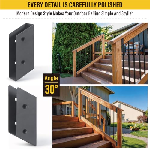 8 Pair(16pack) 30° Stair Stainless Steels Deck Railing Bracket Connectors, for 2x4 (Actually 1 ½" x 3 ½") Wood Deck Railing Post to handrail Connection (Matte Black) - size: Angles 30°