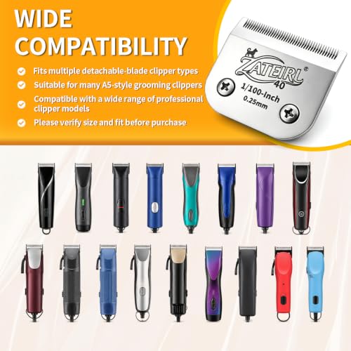 Size 40 Detachable Pet Grooming Clipper Blade with Ceramic Cutter, 0.25mm 1/100 Inch Cut Length, Silver, Compatible with Andis, Oster A5, Wahl KM10, 3 Pack - color: Silver, size: 40# 0.25mm - 3 Pack