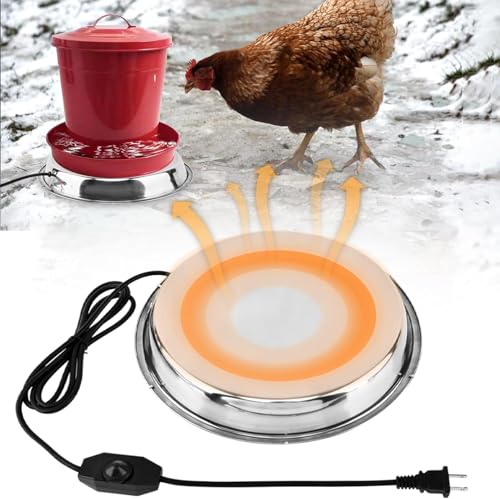 12in Chicken Warer Heater for Winter,5 Gallon Chicken Water Heated Base,Automatic Electric Poultry Winter Deicer Heated Base for Plastic/Metal Poultry Water
