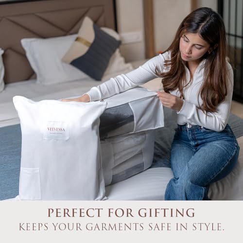 Cashmere Sweater Storage Bags | PACK OF 2 |Breathable & Washable Sweater Storage Bags | Suitable Clothes Organizer For Sweaters, Merino Wool, Scarves and more - size: LARGE