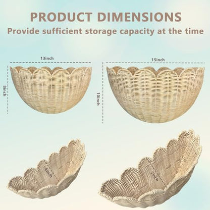 Scalloped Wall Basket, 2pcs Hand Woven Hanging Wicker Set