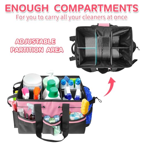 Boczif Cleaning Caddy Bag Wearable,Cleaning Caddy Supplies Organizer(Pink) | with Handle, Shoulder Straps & Detachable Divide, Cleaning Tool Organizers Tote Bag for Cleaners & Housekeepers - color: Pink