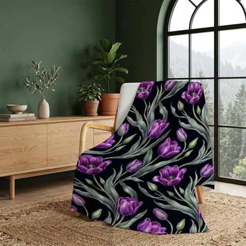 Purple Tulip Blanket, Ultra-Soft Flannel Fleece Throw 60" x 80" - color: Purple Tulip, size: 60"x80"