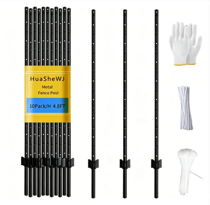 Metal Fence Post 4.8 Feet Black Pack of 10 U Post for Wire Fence - color: Black 10pcs, size: 4.8 ft.