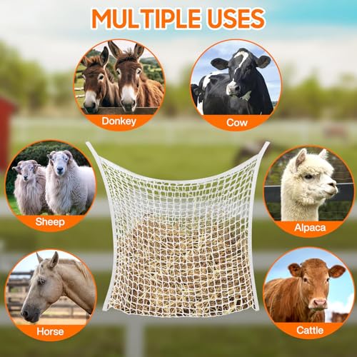 Slow Feed Hay Net, 2 PCS Large Capacity Hay Bags for Horses, Easy-to-Hang - color: White 2-pack