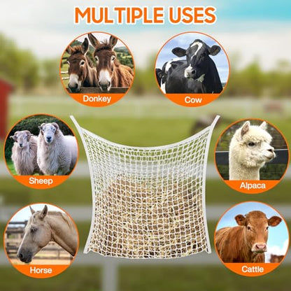 Slow Feed Hay Net, 2 PCS Large Capacity Hay Bags for Horses, Easy-to-Hang - color: White 2-pack