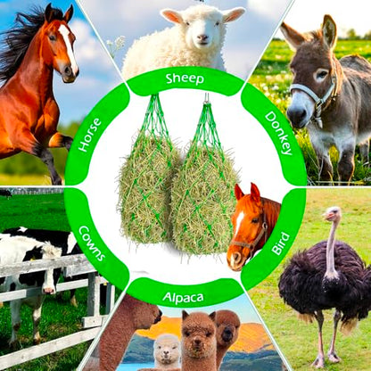 2PCS Hay Bag Hanging Goat Feeder,Slow Feeder Horse Hay Bag, with 4 Bucket Strapsnd for Horses Donkeys Cows Alpacas Ostriches or Other Animals