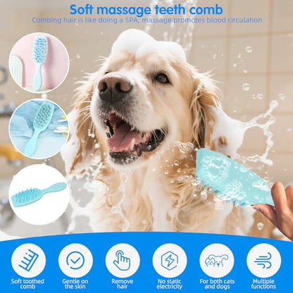 Aglads 8PCS Cat Rabbit Bunny Dog Grooming Kit,Self-Cleaning Brush,Nail Clipper,Grooming Glove,Massage Brush,Flea Comb,Towel&Travel Bag,Complete Grooming Tools for Long&Short Haired Pets(8, blue) - color: BLue