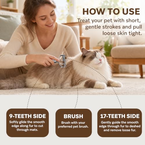 Undercoat Rake for Dogs - Professional Pet Shedding Dematting Comb with Wood Handle, Stainless Steel Blades for Pet Cats Dogs Matted Hair Tangles Removing - style: 2 Sides Dematting Comb