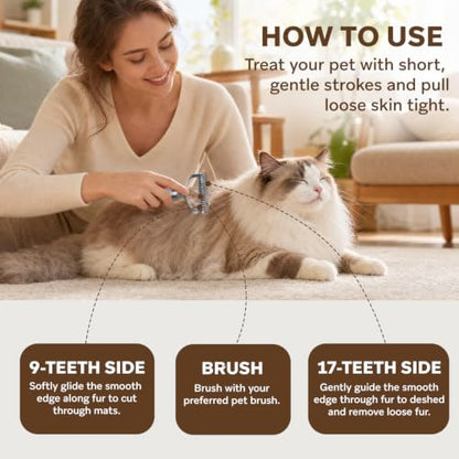Undercoat Rake for Dogs - Professional Pet Shedding Dematting Comb with Wood Handle, Stainless Steel Blades for Pet Cats Dogs Matted Hair Tangles Removing - style: 2 Sides Dematting Comb