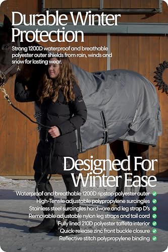 Equinavia Arktis Extended Neck Mid Weight Turnout Blanket 200g - Charcoal Gray - 69 in - color: Charcoal Gray, size: US 69 in