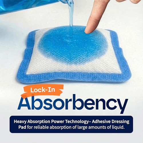 HEALQU Super Absorbent Adhesive Dressing 4x4 (10 Pack) - Sterile Self-Adhesive Island Dressing Pad with High-Capacity SAP Core - Breathable Bordered Gauze for High Exudate, Surgical Wounds, & Ulcers