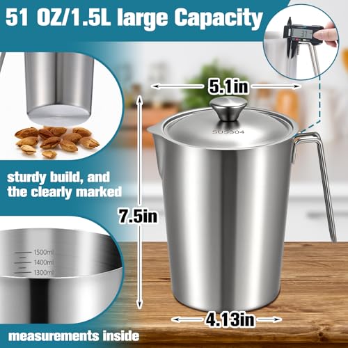 2 Pcs 51 oz Stainless Steel Pitcher with Lid (6 Cup, 1500 Ml) - size: 51 oz(6 Cup, 1500 ML)
