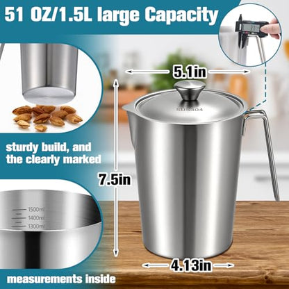 2 Pcs 51 oz Stainless Steel Pitcher with Lid (6 Cup, 1500 Ml) - size: 51 oz(6 Cup, 1500 ML)