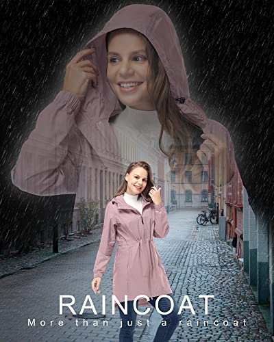 33,000ft Women's Waterproof Long Rain Coats Packable Rain Jacket with Hood - color: Dry Rose, size: Small