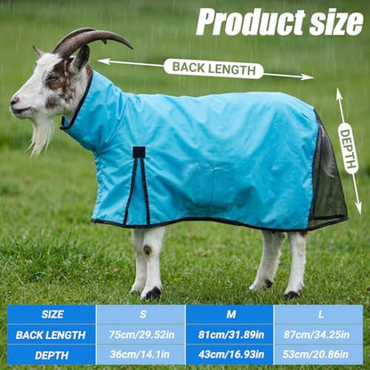 Goat Sheep Blanket -Summer Sun Protection Rain Coat for Show Goats Sheep Lambs Livestock Lightweight Waterproof Fly Sheet with Adjustable Belly Straps(M) - size: M