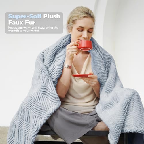 Templewet Heated Blanket Throw 50" x 60",Fluffy Electric Blanket,Blue | Timer Settings,Auto Off,Soft Sherpa Heated Throw Blanket,Machine Washable,Fast Heating for Sofa Bed Office Use,Gifts for Mom - color: Frosty Blue