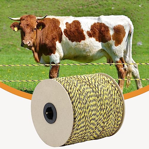 Electric Fence Poly Wire 1312ft 400m, 6 x 0.18mm Stainless Steel Conductors, Portable Electric Fence Polywire for Livestock, Yellow and Black Fence Wire - size: 1312ft(400m)