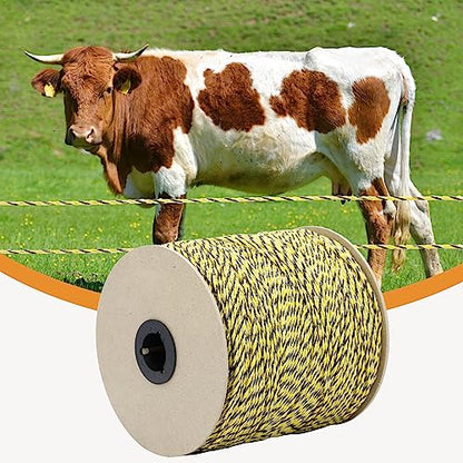 Electric Fence Poly Wire 1312ft 400m, 6 x 0.18mm Stainless Steel Conductors, Portable Electric Fence Polywire for Livestock, Yellow and Black Fence Wire - size: 1312ft(400m)