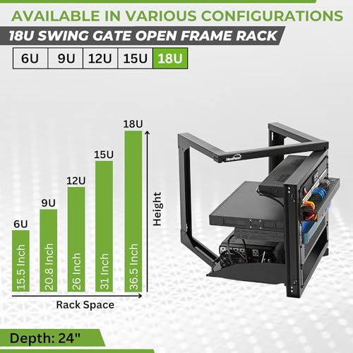 NavePoint 18U Server Rack with Swing Gate - Wall Mount Rack for 19 Inch IT & AV Equipment - 24' Deep, Black - size: 18U - 24in Deep