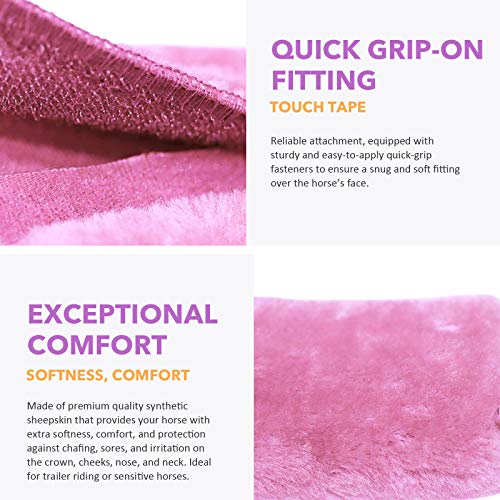Harrison Howard Horse Halter Fleece Cover Set – Full Coverage Anti-Rub Halter Covers for Horses, Noseband, Chin & Crown Protection, 9-Piece Padding Set Pink - color: Pink