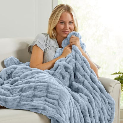 Springtree Home Luxury Micro Plush Throw Blanket | Thick Faux Fur | Blue | Lily Collection | 60" x 70" | Blue Blanket | Ultra Plush - color: Powder Blue, size: 60" x 70" (Large)