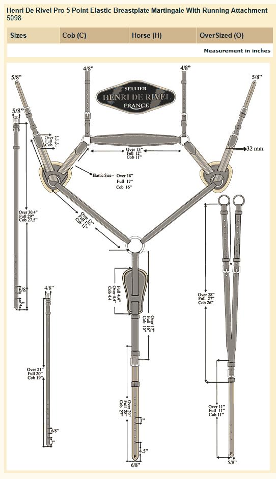 Henri de Rivel Pro 5 Point Elastic Breastplate Martingale with Running Attachment - color: Australian Nut