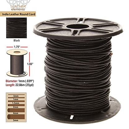 The Beadsmith Leather Cord – Black – 1mm Spool – 25 Yards/22.86 Meters – Indian Leather Thong Ideal for Braiding, Beading, Necklaces, Fine Lacing, Hair Accessories & DIY Jewelry Making - size: 1mm, style: Black – 25 Yards