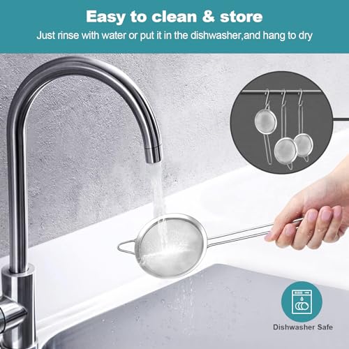 3 Pack Fine Mesh Strainer, Small Stainless Steel Sieves with Handles, for Steeping Loose Leaf Tea, Straining Cocktail, Juice and Sifting Flour, Powdered Sugar - color: 3pcs