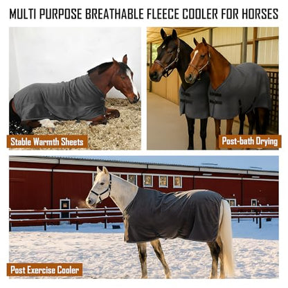 Shinylin 2 Pack 72.8 Inch Fleece Horse Cooler Blankets Cooling and Quick-Dry Horse Cooler Sheet with Double Side Anti-Pilling Breathable Fleece Moisture-Wicking Winter Blanket with Adjustable Buckle