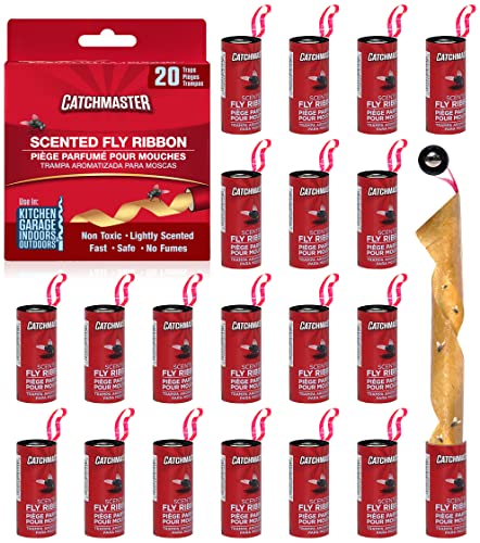 Catchmaster Fly Trap Bundle, Fly Ribbon 20-Pack & Fly Bag 4-Pack, Fruit Fly Traps for Indoors & Outdoors, for Garage, Backyard, Pool, Patio & Camping