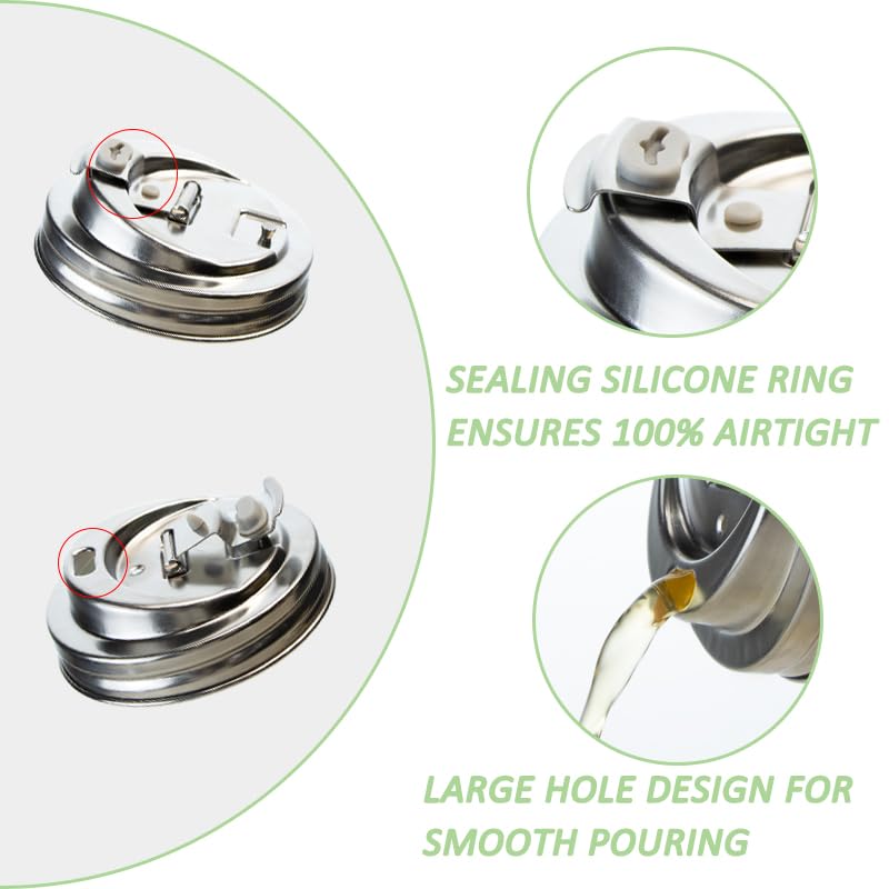 2PCS Mason Jar Drinking Lids,Stainless Steel Wide Mouth Mason Jar Sip Lid Accessories,Anticracking Leak Proof Seal Flip Cap Cover Airtight Accessories for Drink - style: Can